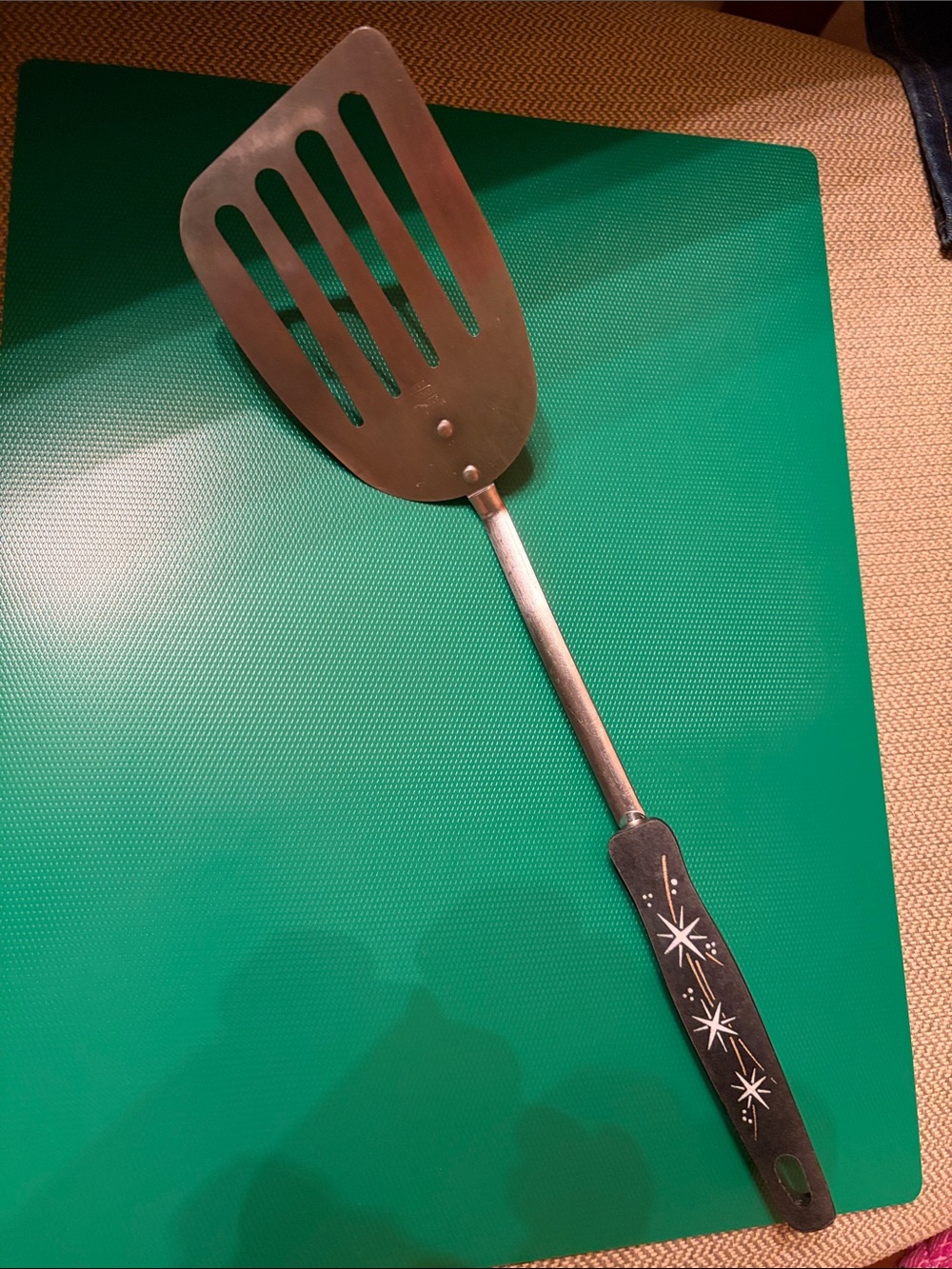 Ekco USA Slotted Angled Spatula Turner Stainless Steel Black Starburst Vintage